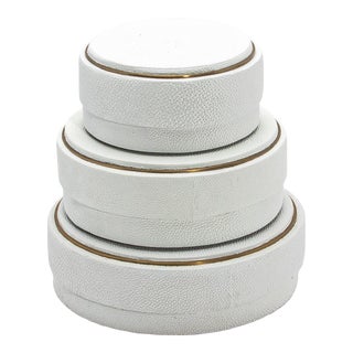 Set of 3 Boxes in White Shagreen With Brass Frame by R&y Augousti For Sale
