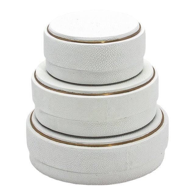 Set of 3 Boxes in White Shagreen With Brass Frame by R&y Augousti For Sale