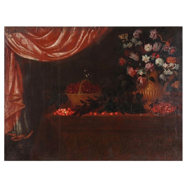 Italian Artist, Still Life with Flowers, 17th Century, Oil on Canvas, Framed For Sale