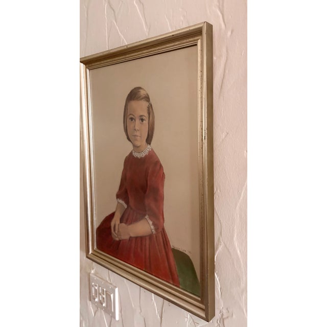 1962 Portrait, Girl in Red Velvet, Pastel on Paper, by Nancy Lee For Sale - Image 4 of 12