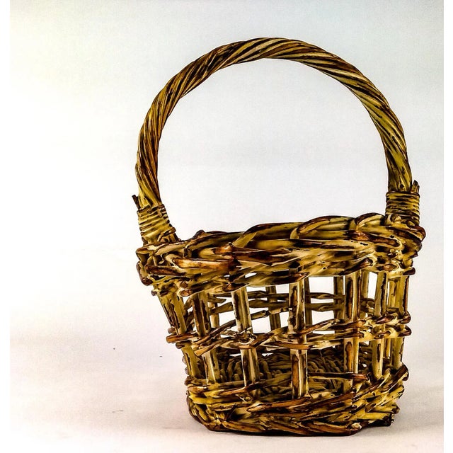 Vintage Tortoise Shell Designed Wicker Basket For Sale In Portland, ME - Image 6 of 12