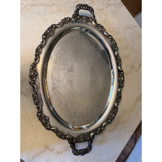Victorian 1950s Poole Lancaster Rose Silverplate Large Oval Footed Serving Platter For Sale - Image 3 of 14
