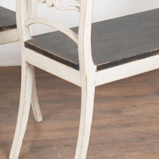 Late 19th Century Pair of Swedish Gustavian White Painted Benches With Black Seats For Sale - Image 11 of 15