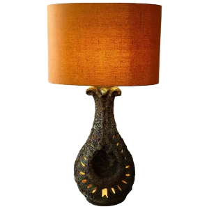 Large Lava Ceramic Table Lamp with Illuminated Base, 1960s