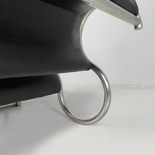 Black Italian Modern Black Faux Leather and Steel Lounge Chair, 1980s For Sale - Image 8 of 16