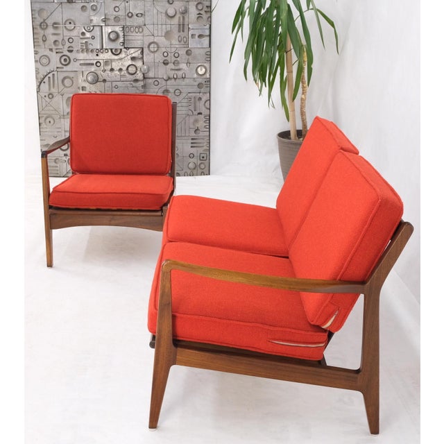 Danish Mid-Century Modern Walnut Lounge Chair Settee Loveseat Couch Sofa Set For Sale - Image 9 of 18