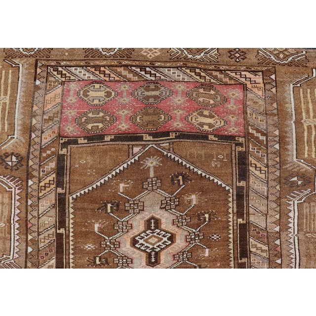 Textile Vintage Hand-Knotted Turkish Kars Galley Rug in Wool With Medallion Design 4'6 X 11'5 For Sale - Image 7 of 13