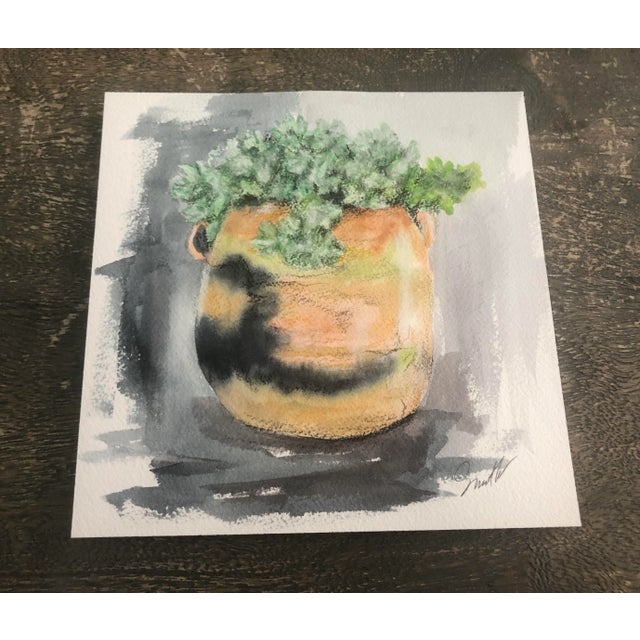 "Succulents by the Pool" Contemporary Signed Original Mixed-Media Painting by Nancy Smith For Sale - Image 4 of 4