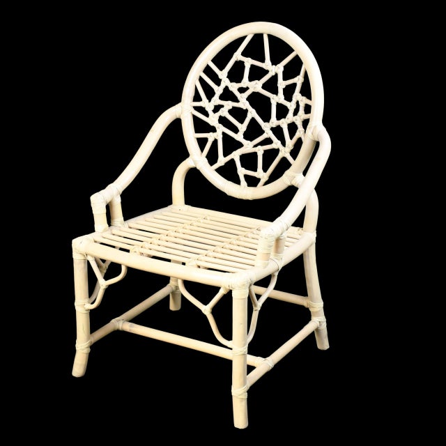 Set of 5 Ice Crackle Blonde Rattan Dining Chairs For Sale In West Palm - Image 6 of 6