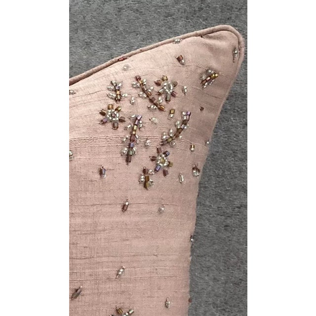 Transitional Mini Floral Decorative Beaded Pale Pink Silk Pillow Cover For Sale - Image 3 of 7