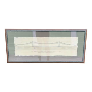 Vintage Framed Brooklyn Bridge Architectural Rendering Wall Art With Bridge Construction Information For Sale