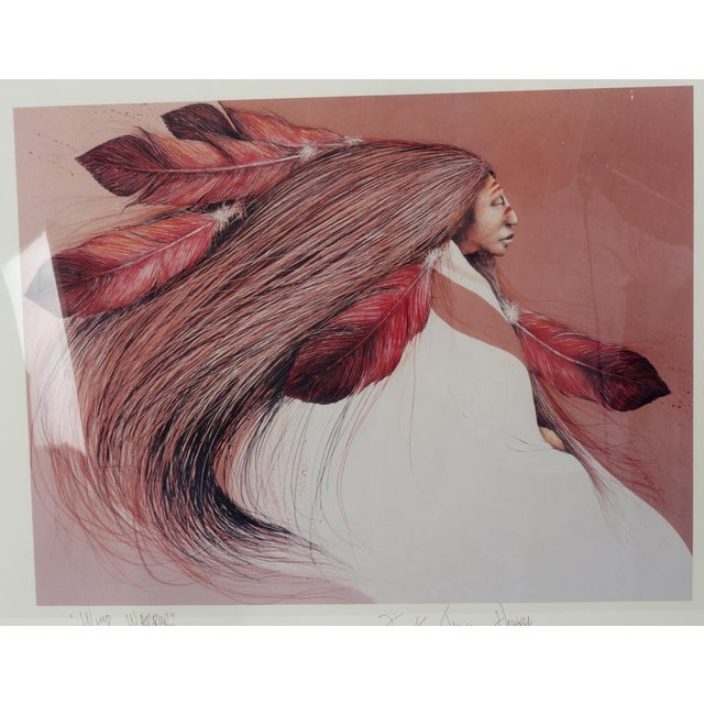 A framed and signed lithograph print by Frank Howell (1937-1997), entitled "Wind Warrior". The artwork features a profile...