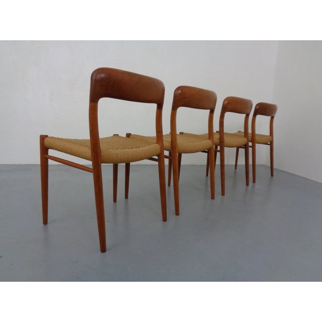 Model 75 Teak & Papercord Chairs by Niels Otto Møller for JL Møller, 1960s, Set of 4 For Sale - Image 12 of 18