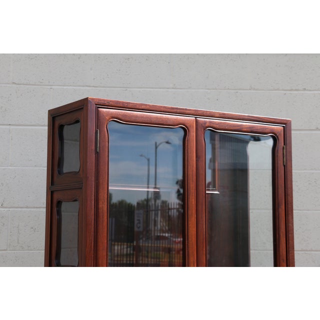 Vintage Asian-Inspired Rosewood Display Cabinet / Curio With Glass Doors and Brass Hardware For Sale - Image 4 of 18