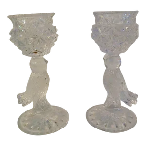 1970s German Hofbauer Crystal Bird Candle Holders, a Pair