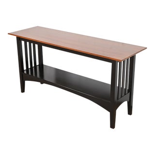 Ethan Allen Arts and Crafts Shaker Cherry Wood and Ebonized Console Table For Sale