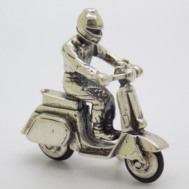Vintage Italian Silver Vespa Piaggio Scooter Figurine, 1980s For Sale - Image 12 of 12