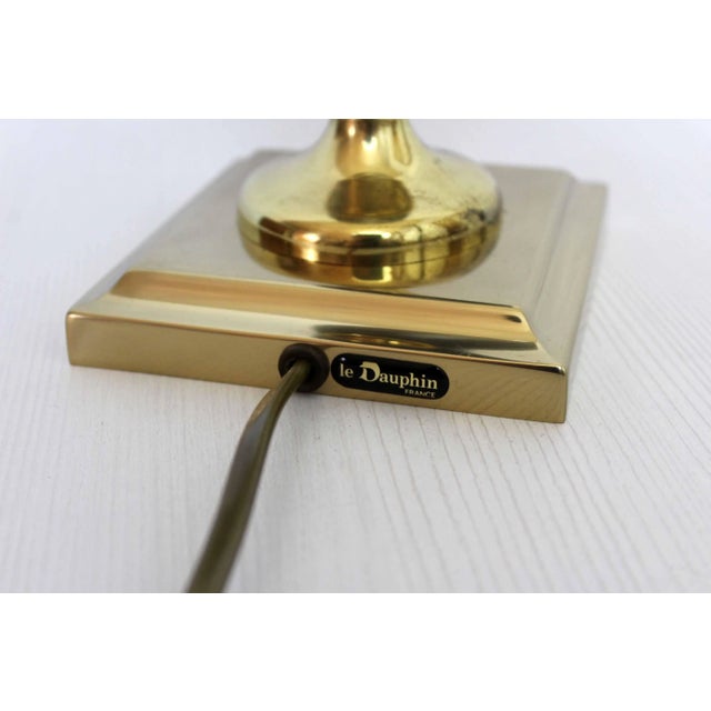 Mid-Century Modern Brass and Leather Table Lamp from Le Dauphin France, 1950s For Sale - Image 3 of 9