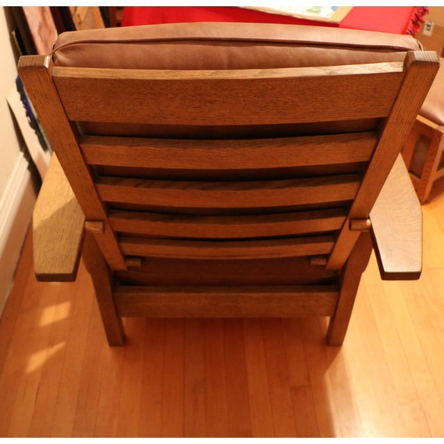 Early 21st Century Amish Made Mission Arts and Crafts Quartersawn Oak Morris Recliner and Ottoman For Sale - Image 4 of 13