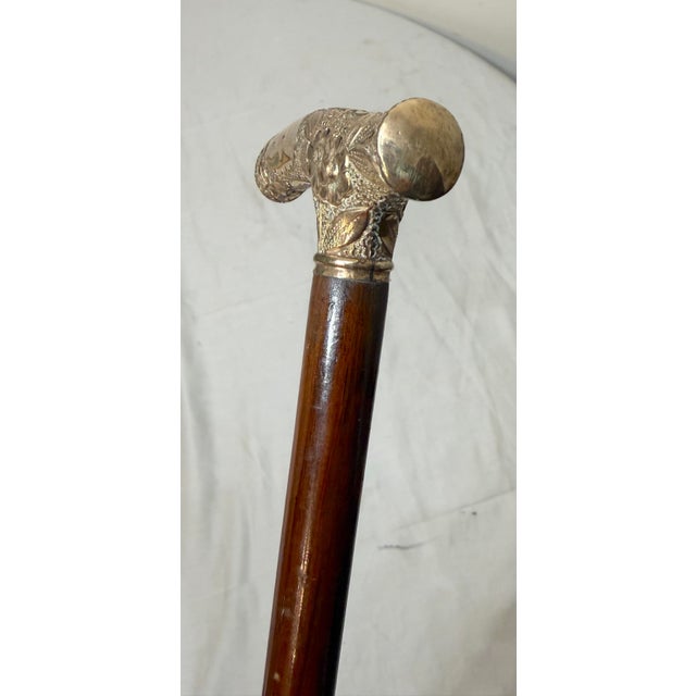 Victorian Antique 19th Century Victorian Chased Yellow Gold Filled Wood Walking Stick Cane For Sale - Image 3 of 13
