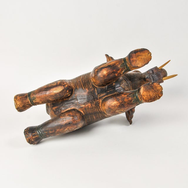 Vintage Thai Hand Carved Elephant Taper Candle Holder For Sale - Image 10 of 13