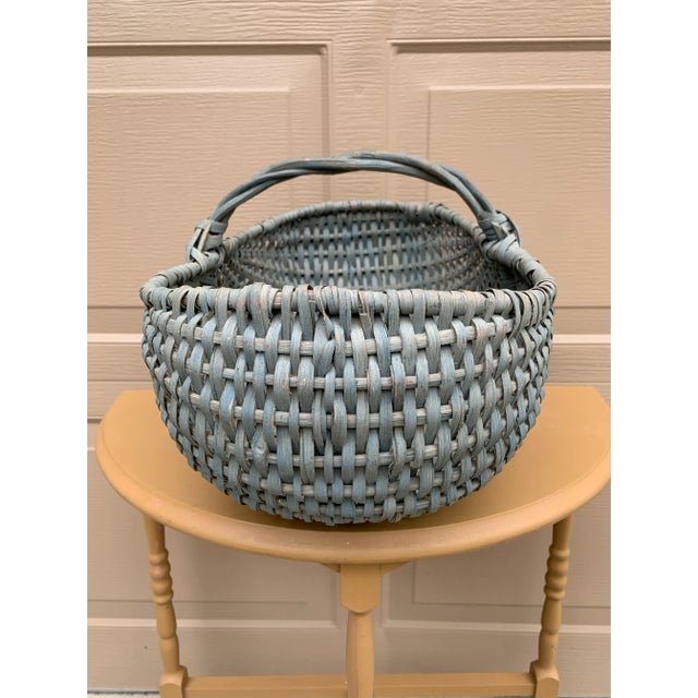 Blue Early 20th Century American Splint Oak Pale Blue Gathering Basket For Sale - Image 8 of 11