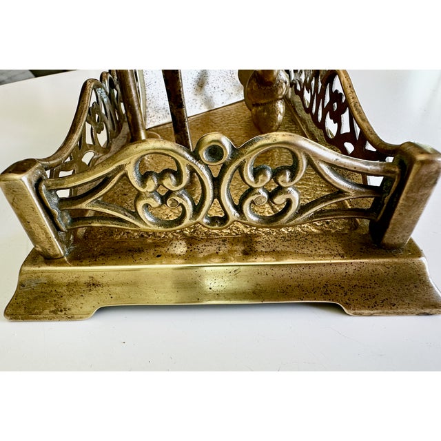 Vintage French Louis XVI Style Brass Fireplace Tool Set / Fleur-De-Lis Finial For Sale - Image 16 of 18