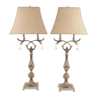 2010s Palm Beach Regency Silver Leaf Floriane Table Lamps by Turtle and Crane - A Pair For Sale