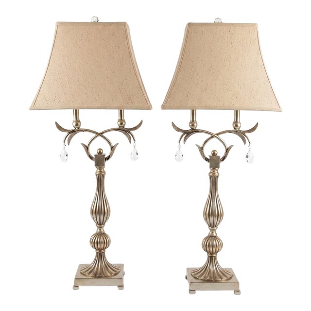 2010s Palm Beach Regency Silver Leaf Floriane Table Lamps by Turtle and Crane - A Pair For Sale