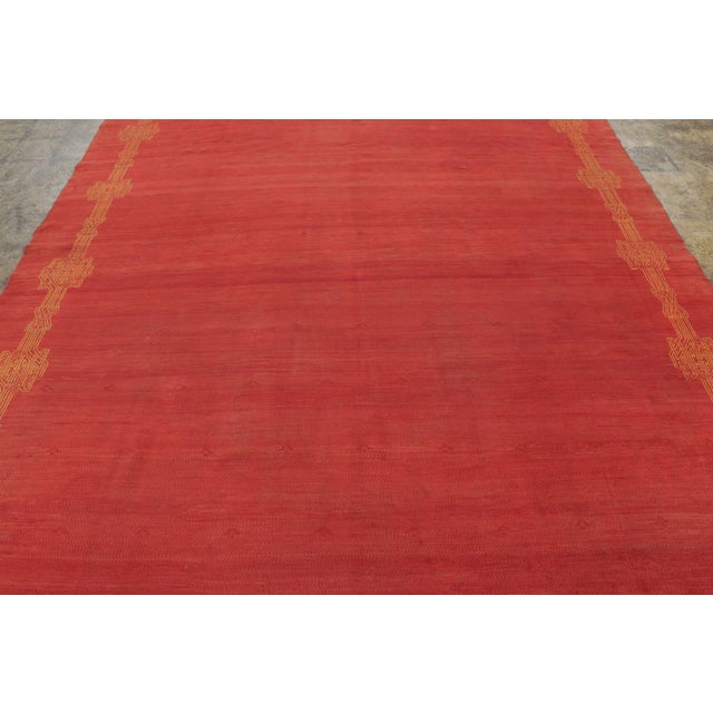 Made with hand-knotted wool, this 9x12 antique Deco Oushak rug is a striking example of 1920s Turkish weaving. Originating...