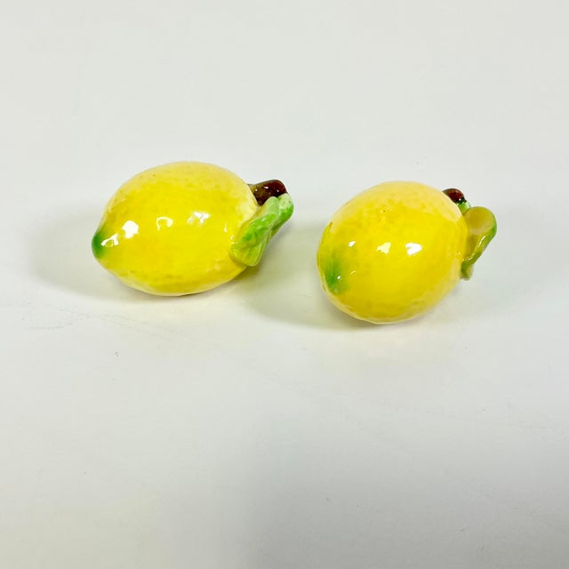 Ceramic 1970s Vintage Italian Mediterranean Hollywood Regency Lemon Salt & Pepper Shakers - A Pair For Sale - Image 7 of 15