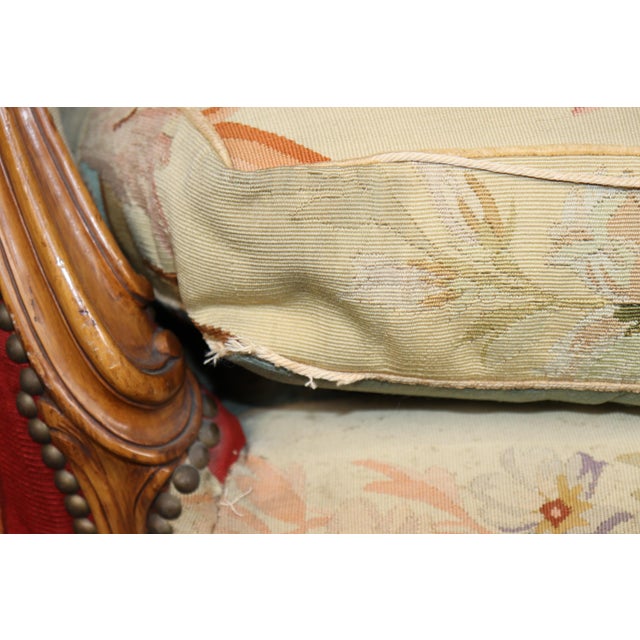 French Pair Antique Late 19th C Louis XV Style Aubusson Canopy Settees For Sale - Image 3 of 8