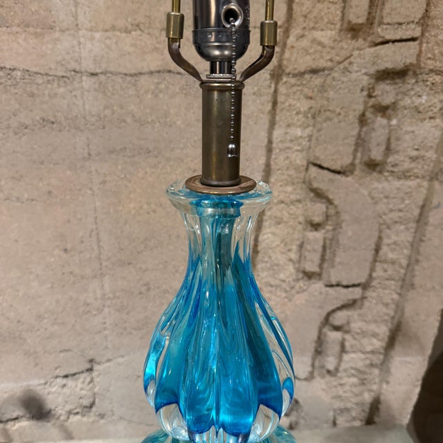 1950s Mid-Century Modern Blue Murano Glass Table Lamps Designed by Segues For Sale - Image 5 of 12