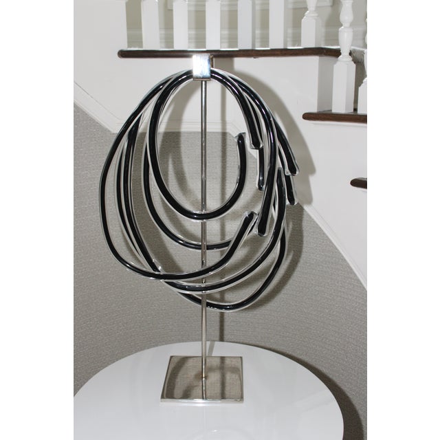 2010s Hand Blown Glass Lasso Art Glass Sculpture W/ Chrome Stand For Sale - Image 5 of 15