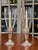 Pair of Crown sterling silver weighted base candlesticks with etched glass hurricane shades, circa 1940. Nicely formed...
