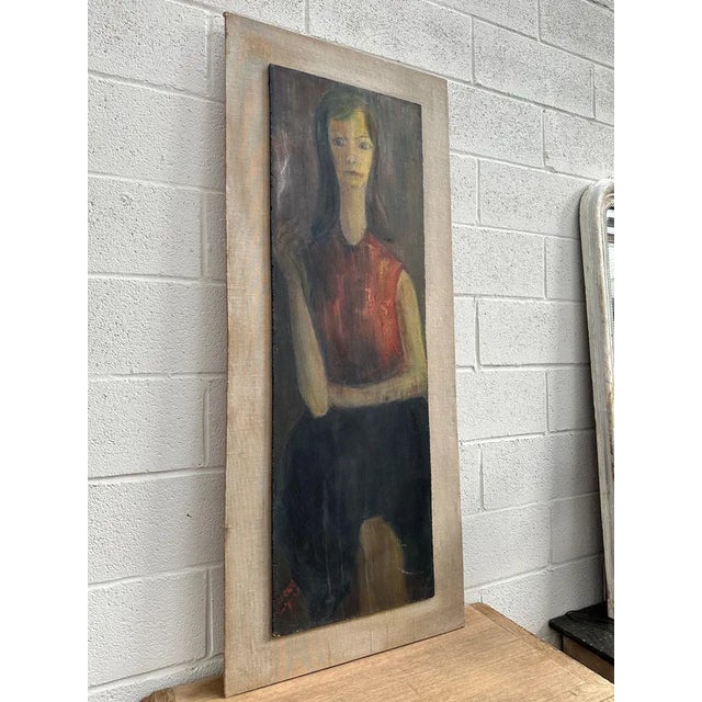 Flemish Artist, Female Portrait, Painting on Wood, 1950s For Sale - Image 9 of 9