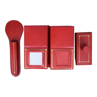 Set X 4 Smythson of Bond Street C2001 Red Calf Leather Desktop Accessories Provenance: The Susie Hilfiger Collection For Sale