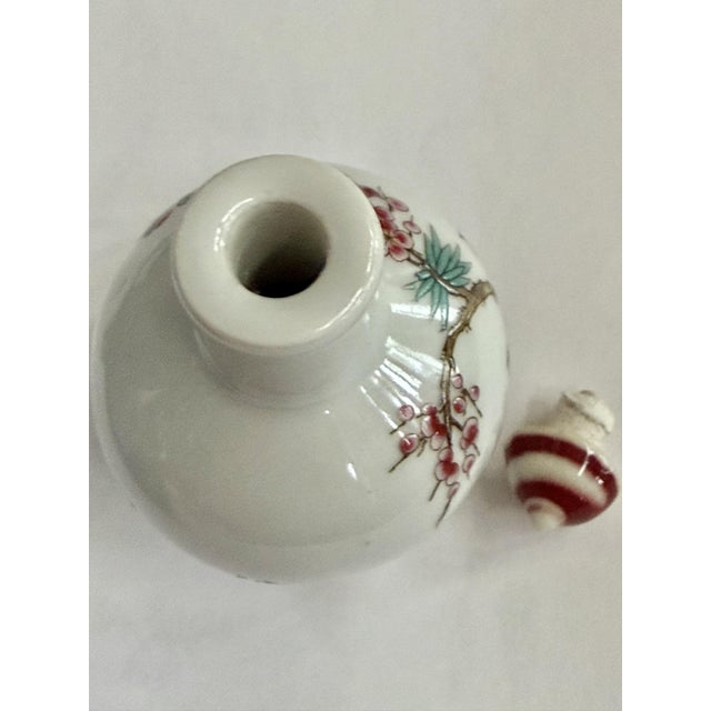 Painted Porcelain Snuff Bottle With Red Crested Cranes and Plum Blossoms For Sale - Image 11 of 14