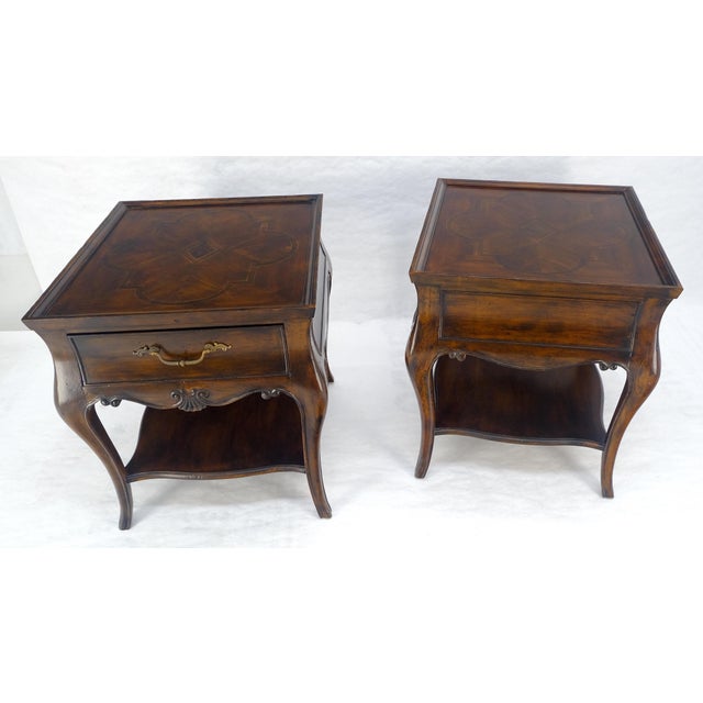 Pair of Thomasville Fine Inlayed Tops Cabriole Legs One Drawer End Tables MINT For Sale - Image 10 of 18