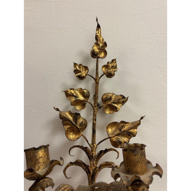 Antique Italian Wall Sconce Candelabra With Gilt Gold Leaf Motif for Five Candles, C. 1920s For Sale In Miami - Image 6 of 7
