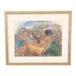 Mid Century Modern Watercolor George Constant Art Nude Signed Painting Framed For Sale