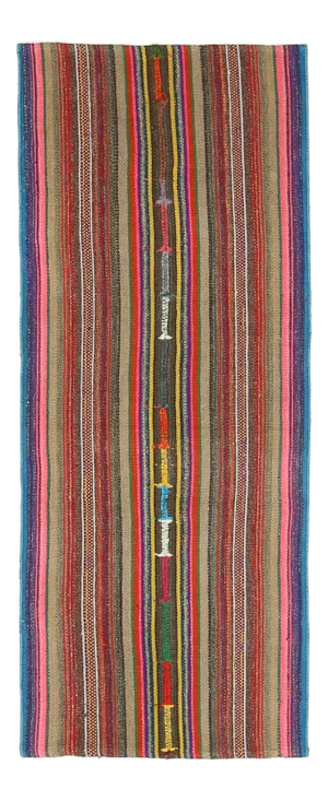 Vintage Turkish Hand-Knotted Wool Cotton Beige Kilim Runner Rug