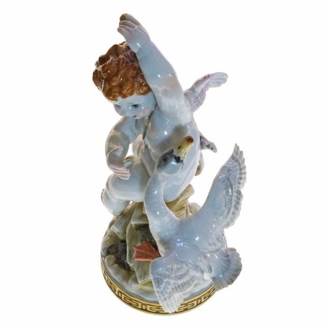 Vintage Algora Cupid and Swan Porcelain Group Spain For Sale In Philadelphia - Image 6 of 8