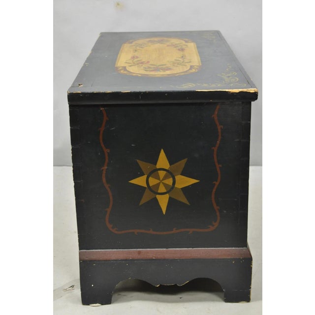 Antique Pennsylvania Dutch Colonial Blue Hand Painted Blanket Chest Trunk For Sale - Image 16 of 18