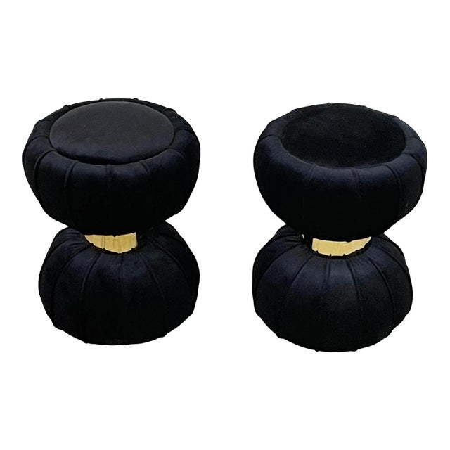 Set of Clessidra Poufs in Black Velvet, 1990s For Sale - Image 3 of 6