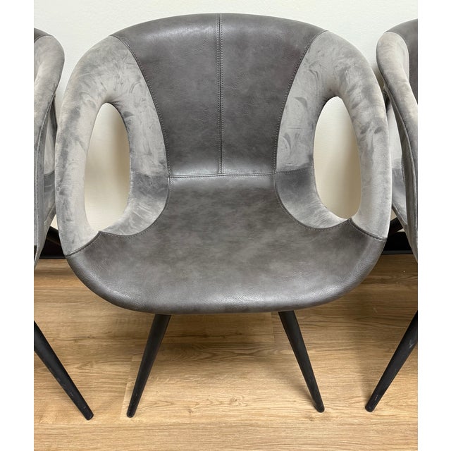 Gray 2022, Scan Design, Orion Dining Chair (Set of Four), Alu Grey Velvet & Vintage Grey Eco-Pele For Sale - Image 8 of 11