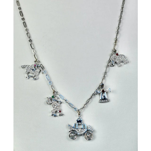 1960s Deco Platinum Charm Necklace For Sale - Image 9 of 9
