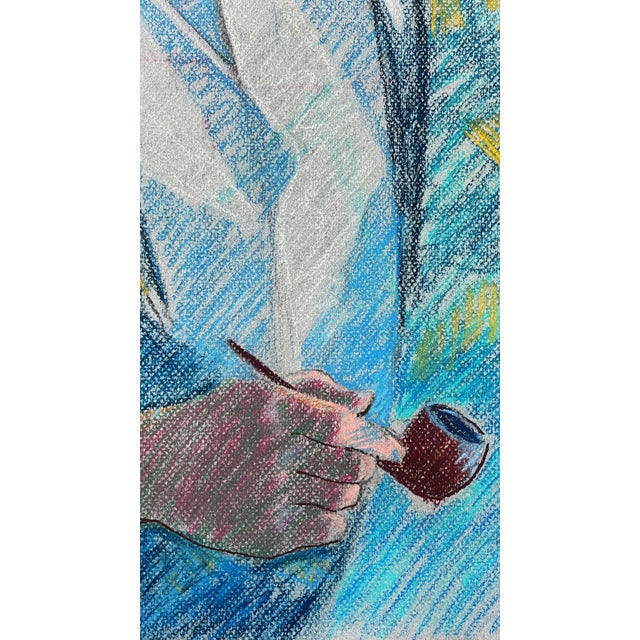 Drawing/Sketching Materials Portrait "Man Smoking Pipe" Pastel on Paper C 1970s 19" X 25.5" For Sale - Image 7 of 7