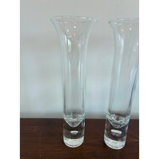 Mid 20th Century Set of 3 Vintage Controlled Bubble Glass Bud Vases With Heavy Bases For Sale - Image 5 of 8