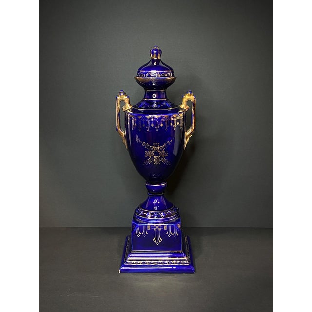 Rococo Portrait Vase in Cobalt Blue and Gilt by Josef Strnact, 1890s For Sale - Image 3 of 11